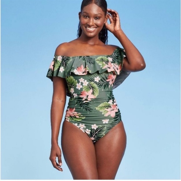 Kona Sol Women's Off Shoulder Flounce High Coverage One Piece Swimsuit - L - Picture 3 of 12